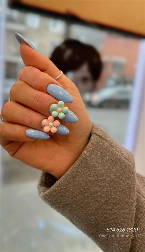 Cute Summer Nails For D Flower Blue Nails