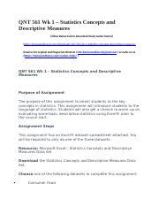 Qnt Wk Statistics Concepts And Descriptive Measures Docx Qnt