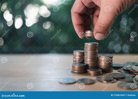 Man Hand Put Money Coins To Stack Of Coins Money Financial Growth