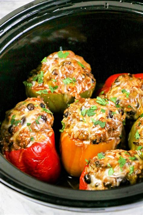 Easy Crockpot Stuffed Bell Peppers With Rice And Ground Beef