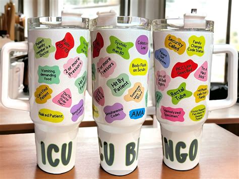 Icu Bingo Stanley Style Tumbler Funny Icu Nurse Travel Mug Intensive