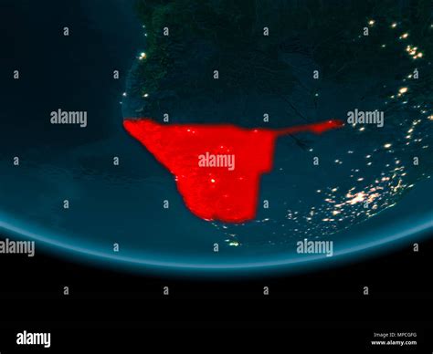 Namibia At Night Highlighted In Red On Planet Earth D Illustration