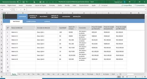 Planilha De Controle De Loca O De Materiais Para Eventos