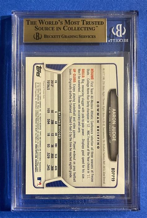 Bgs Aaron Judge St Bowman Draft Picks Rookie Card Rc Gem Mint