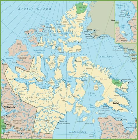 Map of Nunavut with cities and towns - Ontheworldmap.com