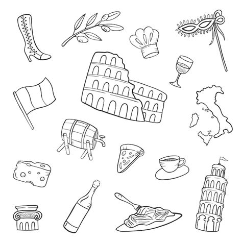 Premium Vector Italy Country Nation Doodle Hand Drawn Set Collections