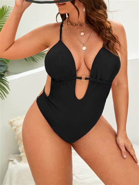 Plus Ring Linked Strappy Back Scrunch Butt One Piece Swimsuit Shein Usa