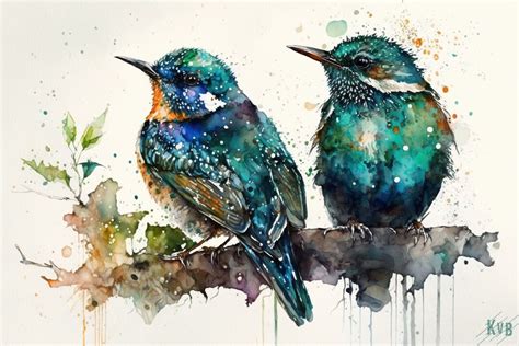 Chilly Bird Buddies, Wall Art, Watercolor Painting, Home Office Decor, Nature Art, Bird Lovers ...