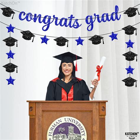 Glitter Congrats Grad Banner Large 10 Feet No Diy Navy Blue An