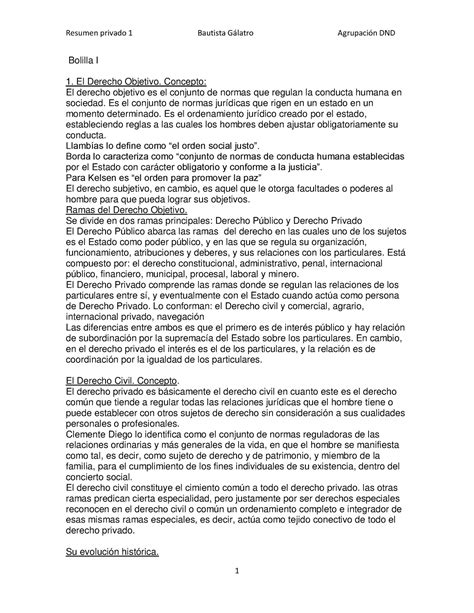 Resumen Privado 1 Bolilla I El Derecho Objetivo Concepto El Derecho