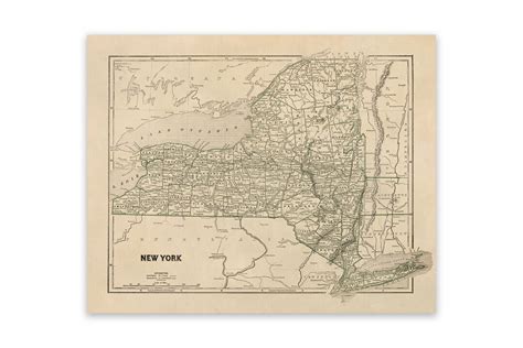 New York State Map, Vintage Style Print Circa 1800s - Etsy