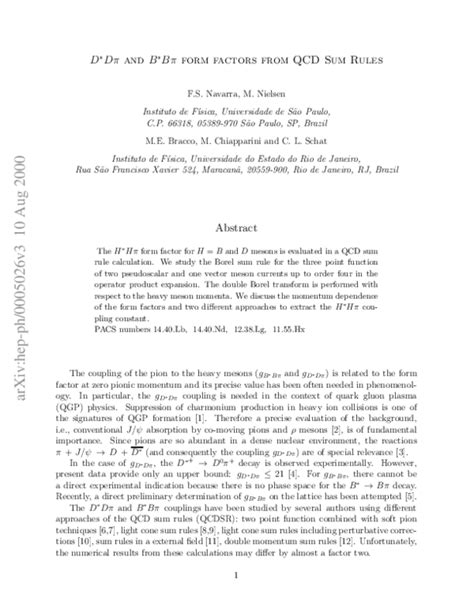 Pdf D∗ Dπ And B∗ Bπ Form Factors From Qcd Sum Rules Mirian Bracco