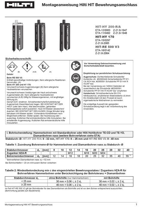 HILTI HIT HY 200 R MONTAGEANLEITUNG Pdf Herunterladen ManualsLib