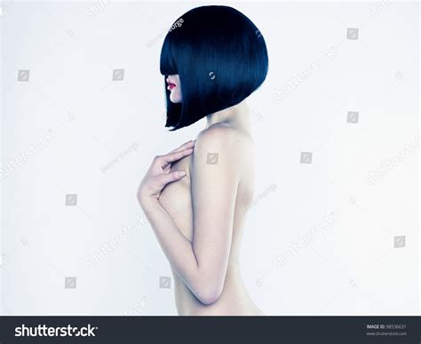 Elegant Nude Woman Short Stylish Hairstyle Stock Photo