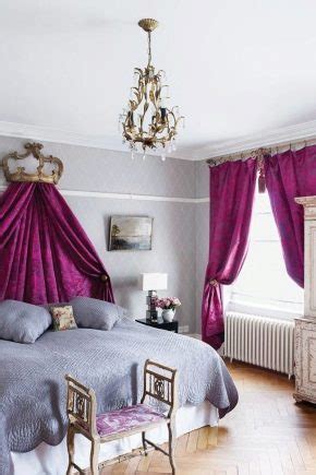 Фиолетовые шторы (45 фото): модели в интерьере спальни и кухни ...