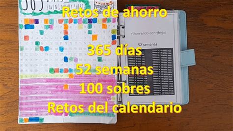 Retos de ahorro 365 días 52 semanas 100 sobres retos del