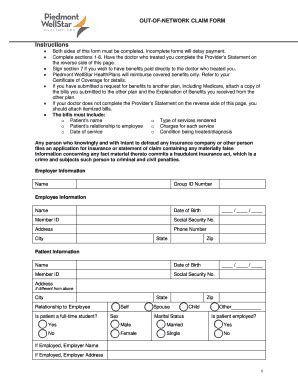 Fillable Online Out Of Network Claim Form Piedmont Wellstar Health