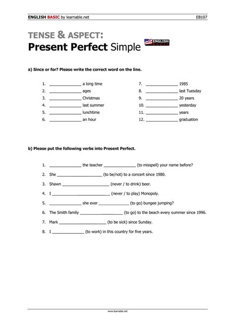 Present Perfect Simple Basic Level Unterrichtsmaterial Im Fach