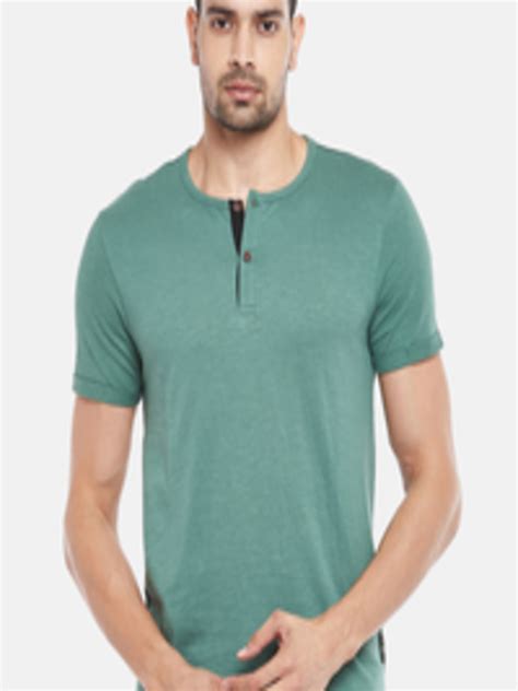 Buy People Men Green Solid Henley Neck T Shirt Tshirts For Men