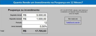 Saiba Como Calcular O Rendimento Da Poupan A No Excel Tudo Excel