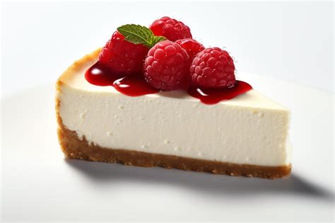 Premium Ai Image A Slice Of Cheesecake With Raspberries And Mint