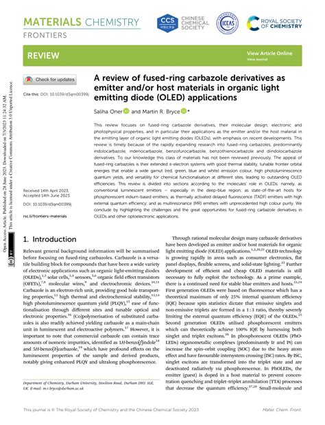 Pdf A Review Of Fused Ring Carbazole Derivatives As Emitter Andor