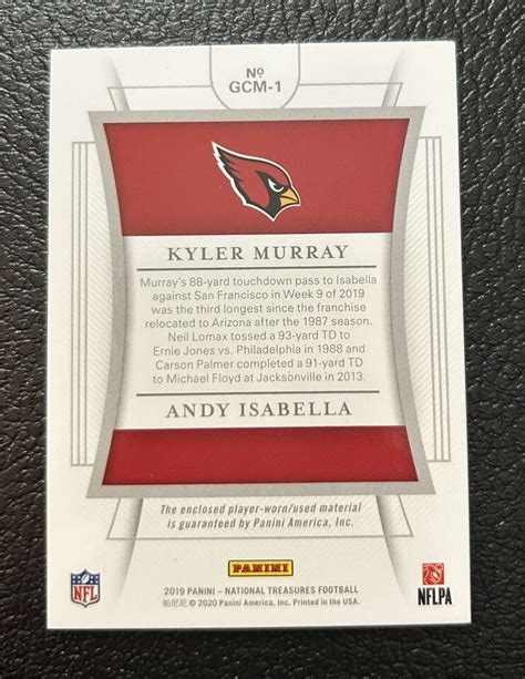 Kyler Murray Andy Isabella National Treasures Prime Jersey