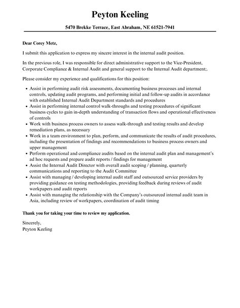 Internal Audit Cover Letter Velvet Jobs