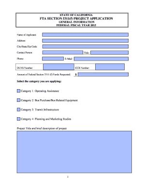 Fillable Online Dot Ca STATE OF CALIFORNIA FTA SECTION 5311 F PROJECT