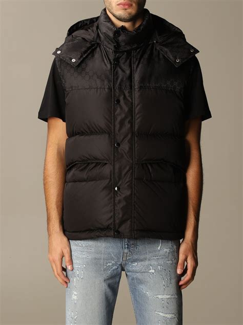 Gucci Gg Supreme Down Jacket With Hood Suit Vest Gucci Men Black