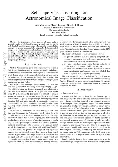 Pdf Self Supervised Learning For Astronomical Image Classification