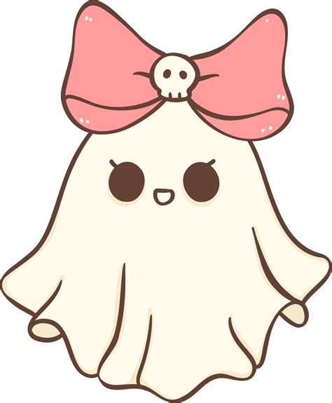 Cute Pink Halloween ghost girl with bow cartoon doodle 29937264 PNG