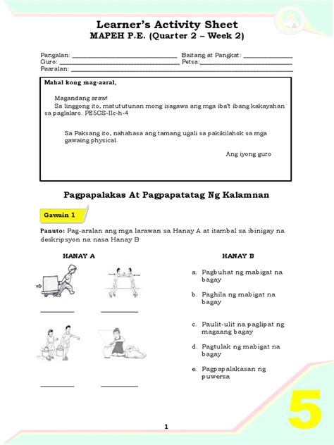 Learners Activity Sheet Mapeh Pe Quarter 2 Week 2 Pdf