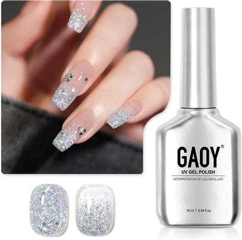 Gaoy Glitter Gel Top Coat 16ml Silver Iridescent Gel Nail