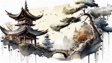 Premium AI Image | A watercolor painting of a japanese temple