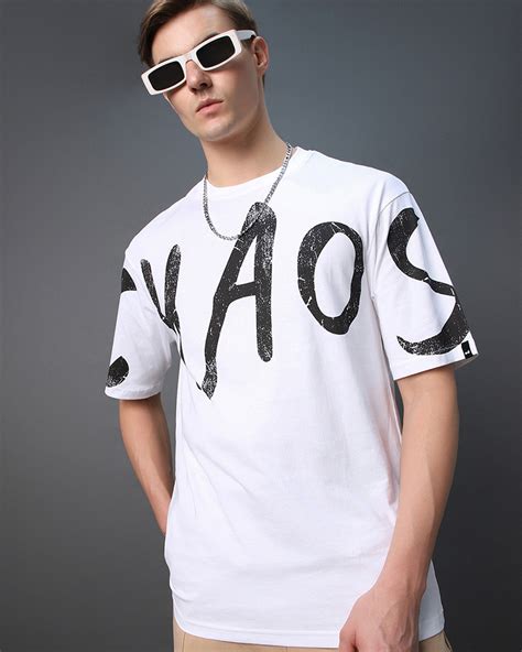 Buy Men S White Chaos Typography Oversized T Shirt Online At Bewakoof