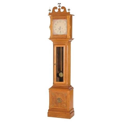 Antique Federal Style Carved Oak Tall Case Clock By Ithaca 20th C