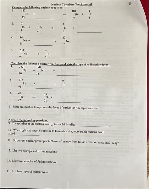 Solved Nuclear Chemistry Worksheet Complete The Following