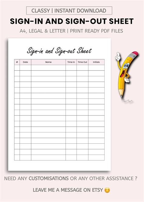 Sign In Sign Out Sheet Template Printable Sign In And Sign Out Sheet