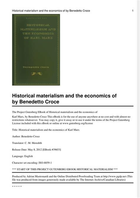 Pdf Croce B Historical Materialism And The Economics Of Karl