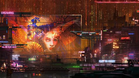 Fond d écran Donglu Yu Cyberpunk néon Ville futuriste rue