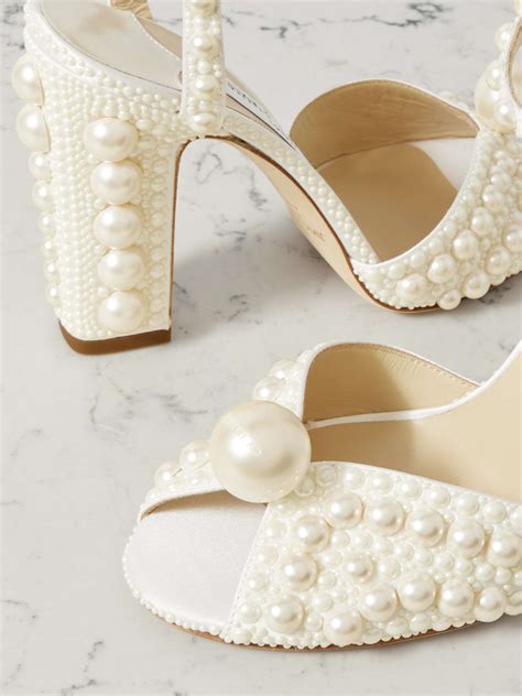 Jimmy Choo Sacaria Faux Pearl Embellished Satin Sandals Net A Porter