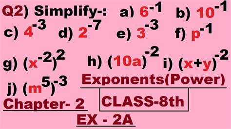 Q2 Ex 2a Exponents And Powers Class 8 Maths Clear Basics Learn Properties And Laws Of