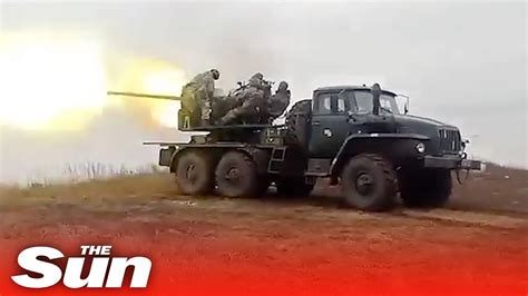 Ukrainian artillery fires anti-aircraft gun mounted on heavy truck at ...