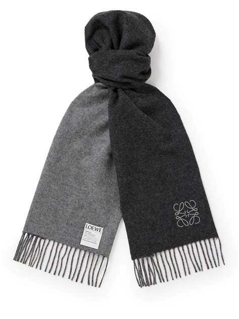 Loewe Fringed Logo Embroidered Two Tone Wool And Cashmere Blend Scarf