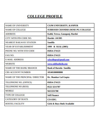 College Profile 19 Examples Format Pdf