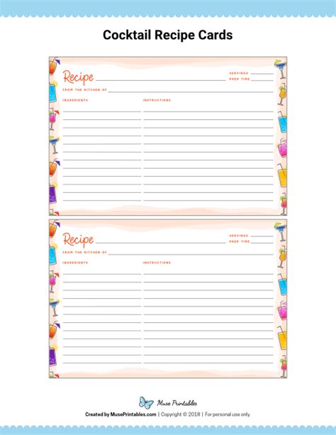 Printable Cocktail Recipe Cards Worksheets Library