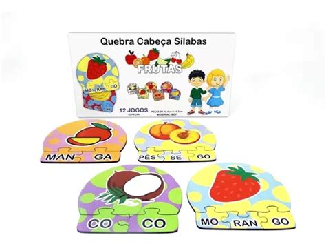 12 Kits Quebra Cabeça Educativo Silabas Frutas Made Parcelamento sem