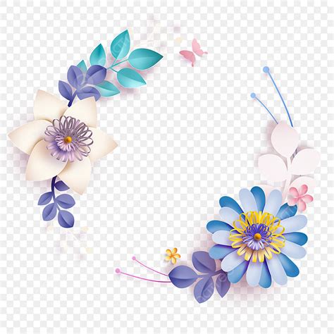 Floral Round Border White Transparent Round Textured Blue Paper Cut