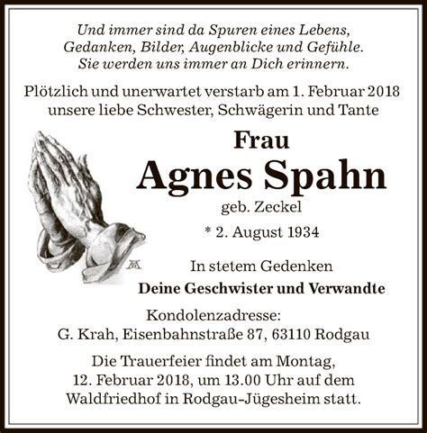 Traueranzeigen Von Agnes Spahn Trauer Op Online De